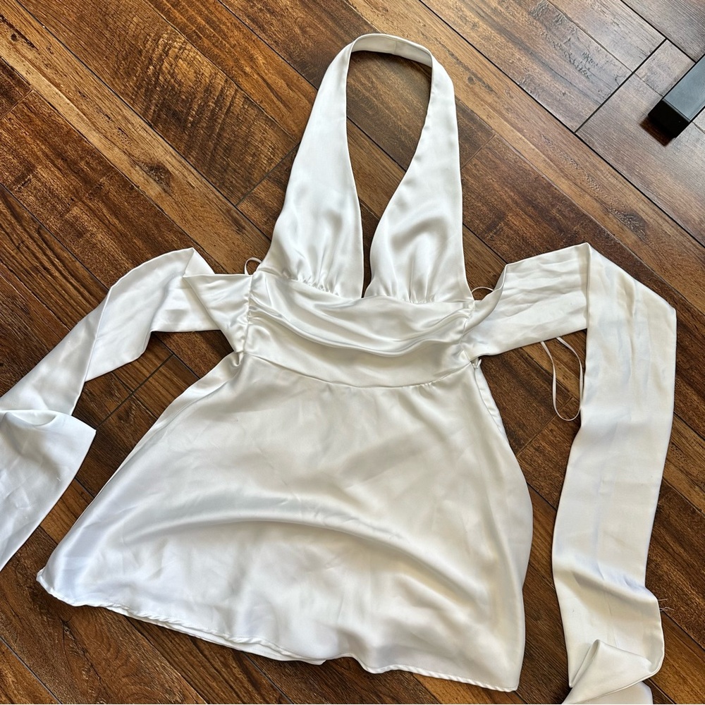 NWT ZARA Satin White Halter Dress
